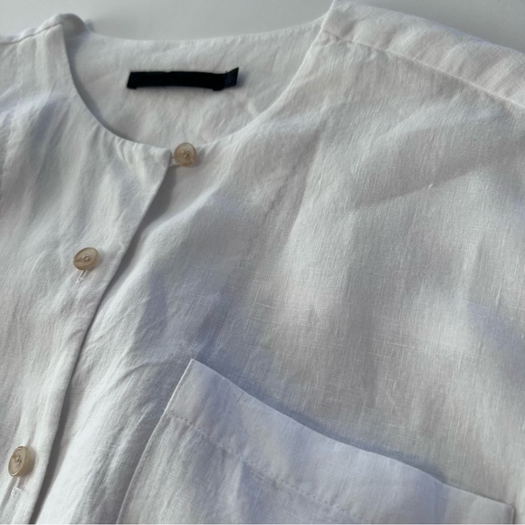 Jenni Kayne  Day Linen Midi-Dress Button Front Short Sleeves in White Sz L - Picture 9 of 9